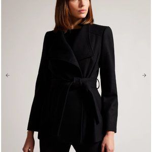 Ted Baker London Short Wool Wrap Coat Black, UK Size 2 / US Size 6